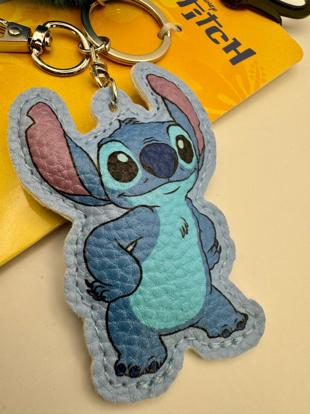 Disney Stitch Blue Pom-Pom Keychain Bag Charm With Puffy Faux Leather Character - Picture 4 of 7